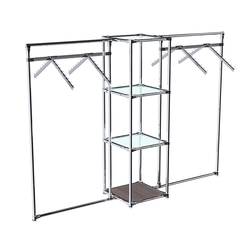 Хромированное вешало ГРАНЬ №2-1 с полками стекло 6 мм, Ясень Анкор темный - U31105