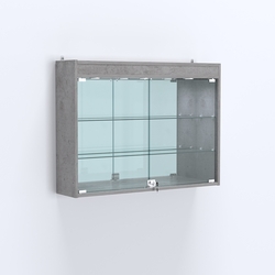Витрина настенная №203-4А зеркальная с двумя широкими полками и фризом, Бетон Чикаго светло-серый F186 ST9