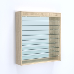 Витрина настенная №204-8Г зеркальная без дверей с фризом и девятью полками, Дуб Сонома