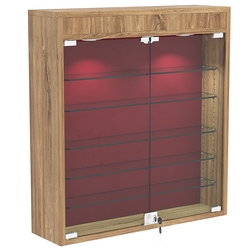 Настенная витрина с бархатом серии БАРОН №1-3А (пять полок), Дуб канзас коричневый + 07 Red