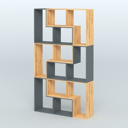 Высокий торговый стеллаж Лофт №3 шестимодульный, Темно-Серый  + Дуб Золотистый