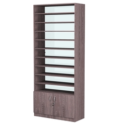 Стеллаж из ДСП с 9-ю полками 350x900 мм серии LEVEL-9 №13-1 (З/C - СТЕКЛО), Ясень Анкор темный