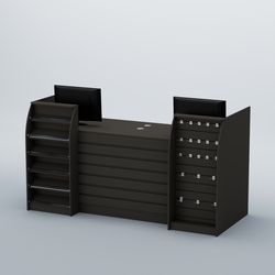 Ресепшен Атлант с накладными планками наклонными полками и экономпанелью №9, Черный