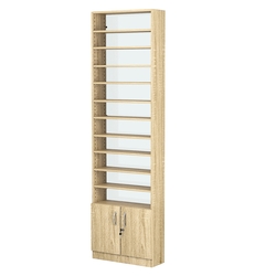 Стеллаж из ДСП с 10-ю полками 200x600 мм серии LEVEL-10 №3-1 (З/C - СТЕКЛО), Дуб Сонома