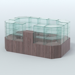 Стеклянный островок-павильон серии КОЛЬЦО прямоугольный №6, Ясень Анкор темный