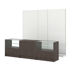 Комплект металлических стеллажей с перфорацией и прилавков ЭК-3, Дуб Венге