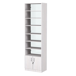 Стеллаж из ДСП с 6-ю полками 350x600 мм серии LEVEL-6 №6-1 (З/C - СТЕКЛО), Ясень Анкор светлый