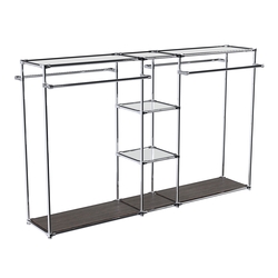 Хромированный стенд-вешало TD-49 №1-4 Хром с полками Зеркало 4мм, Дуб Венге