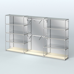 Торговая система ХРОМ (задняя стенка - зеркало) 3600 мм с зеркальными полками и поручнями №6, Крем Вайс