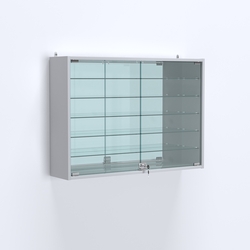 Витрина настенная №203-6А широкая зеркальная с пятью стеклянными полками, Серый