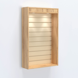 Витрина настенная №202-2В с верхней подсветкой и эконом панелью, Дуб Золотистый