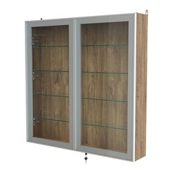 Витрина настенная №4-1А с узкими прозрачными полками серии Collecto, Дуб Канзас коричневый