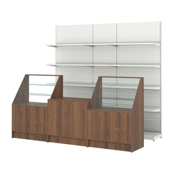 Комплект металлических стеллажей с полками и прилавков ЭК-7, Орех