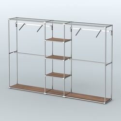 Торговая система ХРОМ без ДСП 3030 мм с полками ДСП и поручнями №12, Орех