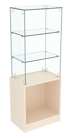 Узкий стеклянный прилавок СЛИМ №102 без дверей, Крем Вайс