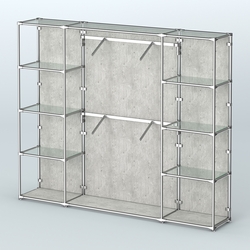 Торговая система ХРОМ (задняя стенка - ДСП) 2430 мм с прозрачными полками и поручнями №7, Метрополитан Грей