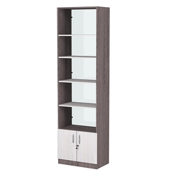 Стеллаж из ДСП с 4-мя полками 350x600 мм серии LEVEL-4 №6-1 (З/C - СТЕКЛО), Ясень Анкор темный + Ясень Анкор светлый