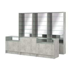 Комплект стеллажей со стеклянными полками U-6 №12-2 и прилавков ЭК-02, Метрополитан Грей