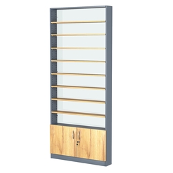 Стеллаж из ДСП с 8-ю полками 150x900 мм серии LEVEL-8 №9-1 (З/C - СТЕКЛО), Темно-серый и Дуб Золотистый