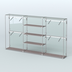 Торговая система ХРОМ (задняя стенка - стекло) 3600 мм с полками ДСП и поручнями №5, Ясень Анкор темный