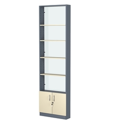 Стеллаж из ДСП с 4-мя полками 150x600 мм серии LEVEL-4 №2-1 (З/C - СТЕКЛО), Темно-серый + Крем Вайс
