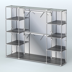 Торговая система ХРОМ (задняя стенка - зеркало) 2430 мм с полками ДСП и поручнями №7, Черный