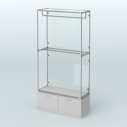 Торговая система ХРОМ (задняя стенка - стекло) 1200 мм №1-3 с тумбой Т-15 и поручнями, Серый