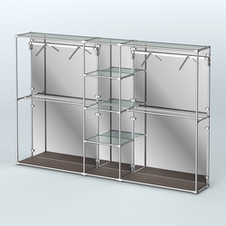 Торговая система ХРОМ (задняя стенка - зеркало) 3030 мм с прозрачными полками и поручнями №12, Дуб Венге