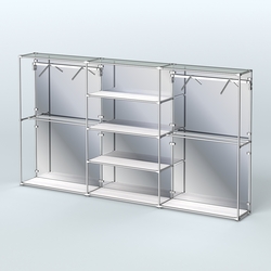 Торговая система ХРОМ (задняя стенка - зеркало) 3600 мм с полками ДСП и поручнями №10, Ясень Анкор светлый