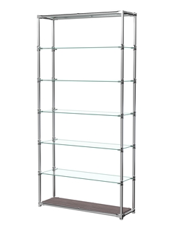 Пристенный торговый стеллаж ЛАЙТ с полками из прозрачного стекла №2, Ясень Анкор темный - U31105