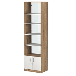 Стеллаж из ДСП с 4-мя полками 400x600 мм серии LEVEL-4 №7-1 (З/C - СТЕКЛО), Дуб Канзас коричневый + Белый