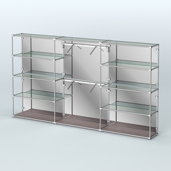 Торговая система ХРОМ (задняя стенка - зеркало) 3600 мм с прозрачными полками и поручнями №6, Ясень Анкор темный