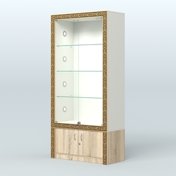 Витрина с декором и тумбой №ВБА-1С, Белый + Дуб Сонома