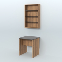 Распаковочный квадратный стол с антресолью для аптеки Р-01, Орех + Черный