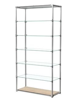 Пристенный торговый стеллаж ЛАЙТ с широкими стеклянными полками №3, Дуб Сонома