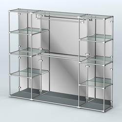 Торговая система ХРОМ (задняя стенка - зеркало) 2430 мм с прозрачными полками и поручнями №3, Темно-Серый