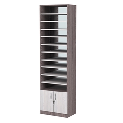 Стеллаж из ДСП с 10-ю полками 350x600 мм серии LEVEL-10 №6-2 (З/C - ЗЕРКАЛО), Ясень Анкор темный + Ясень Анкор светлый