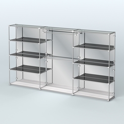 Торговая система ХРОМ (задняя стенка - зеркало) 3600 мм с тонированными полками и поручнями №1, Ясень Анкор светлый