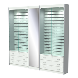 Комплект витрин под очки №10+1+10 (закрытый доступ), Белый + Серый