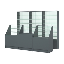 Комплект витрин с наклонными полками SL-6 №12-1 и прилавков ЭК-7, Темно-Серый