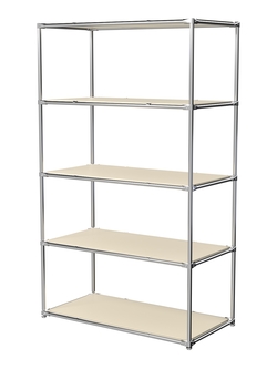 Торговый хромированный стеллаж с полками ДСП №6, Крем Вайс