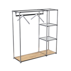 Хромированный стенд-вешало TD-43 №1-4 Хром с полками Зеркало 4мм, Дуб Золотистый