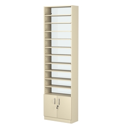 Стеллаж из ДСП с 10-ю полками 250x600 мм серии LEVEL-10 №4-1 (З/C - СТЕКЛО), Крем Вайс