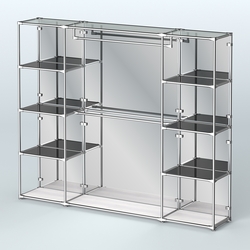 Торговая система ХРОМ (задняя стенка - зеркало) 2430 мм с тонированными полками и поручнями №3, Ясень Анкор светлый