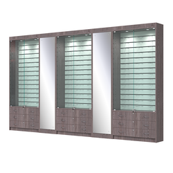 Комплект витрин под очки №10+1+10+1+10 (закрытый доступ), Ясень Анкор темный