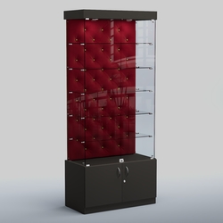 Высокая стеклянная витрина КАПИТОНЕ №501, Черный + 07 Dk. Red Велюр
