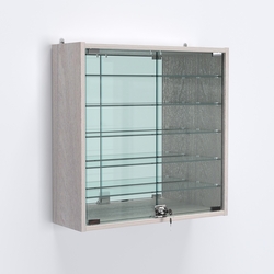 Витрина настенная №201-6А с пятью полками и зеркальной стенкой, Ясень Анкор светлый