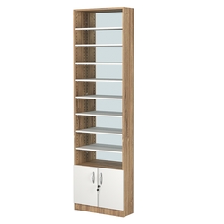 Стеллаж из ДСП с 8-ю полками 200x600 мм серии LEVEL-8 №3-2 (З/C - ЗЕРКАЛО), Дуб Канзас коричневый + Белый