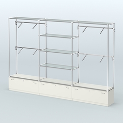 Торговая система ХРОМ без ДСП 3600 мм с тумбами Т11, прозрачными полками и поручнями №3, Белый