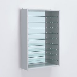 Витрина настенная №202-6Г открытая с девятью полками и зеркалом, Серый